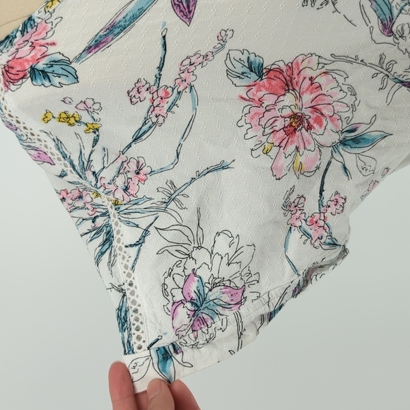 Buffalo Floral Tie Top White Pink M bohemian casual cottagecore spring summer - Picture 5 of 8